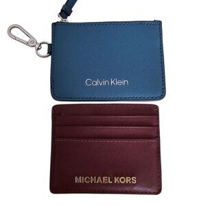 LOT: Calvin Klein & Michael Kors Card Holder Wallet Set Blue & Burgundy Leather